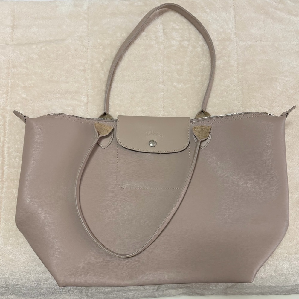 Large Longchamp Le Pliage City Coated Canvas Tote Bag In Beige